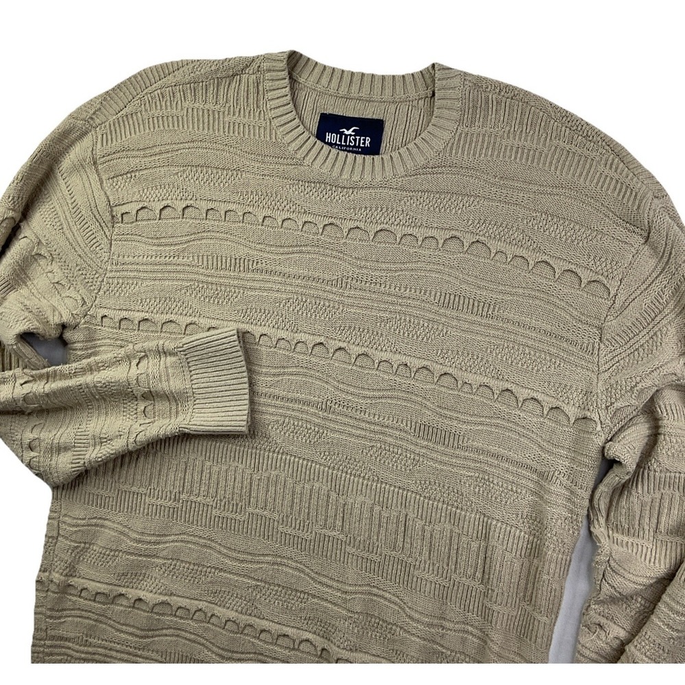 Hollister‎ Sweater Men Sz M Knit Pullover Crewneck Beige Textured Long Sleeve